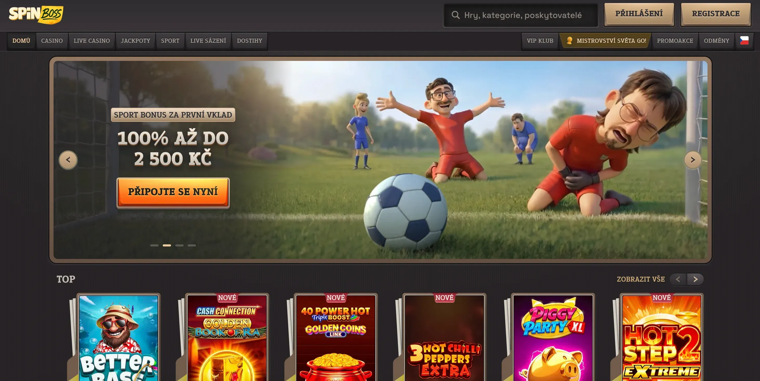 Domovská stránka Spinboss casino